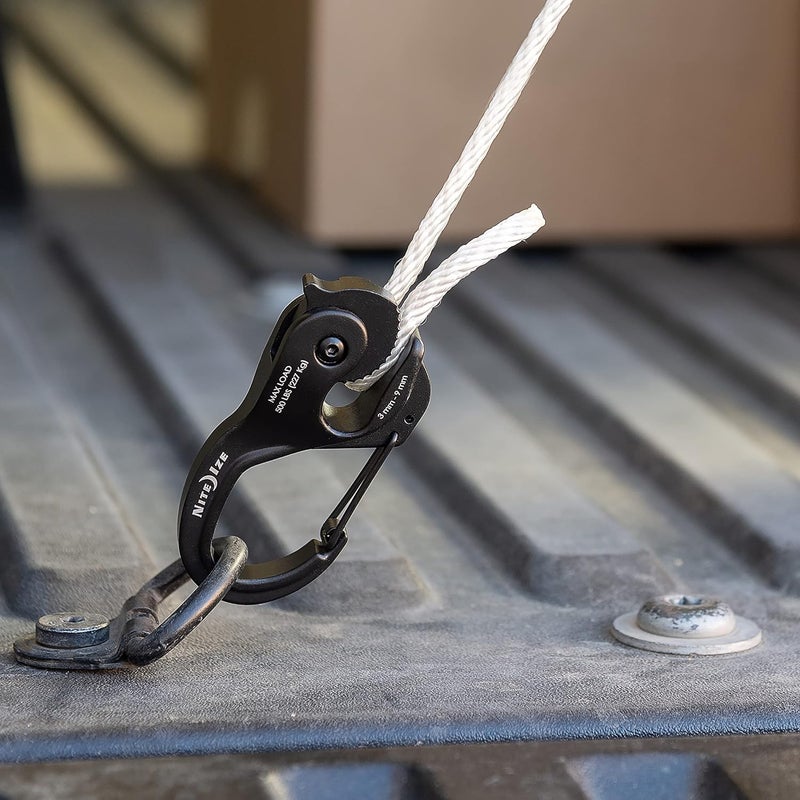 NiteIze CamJam XT Aluminum Rope Tightener - Versatile Tie Down Cam Mechanism with Carabiner Clip - Secure Hiking Gear Essential - Rope Tie Down Accessory - Black/White - Image 1